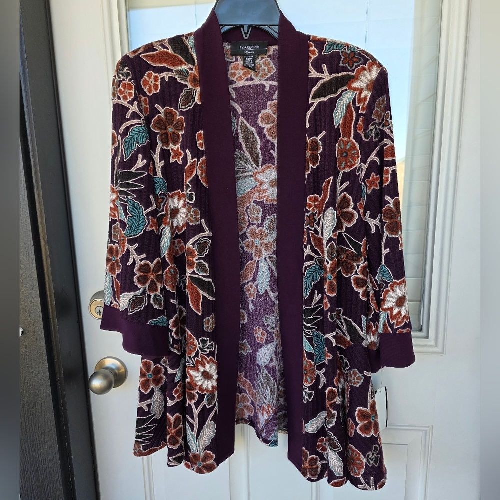 R&M Richards Women Velvet Kimono Jacket Sz 14W Open Padded NWT Cocktail